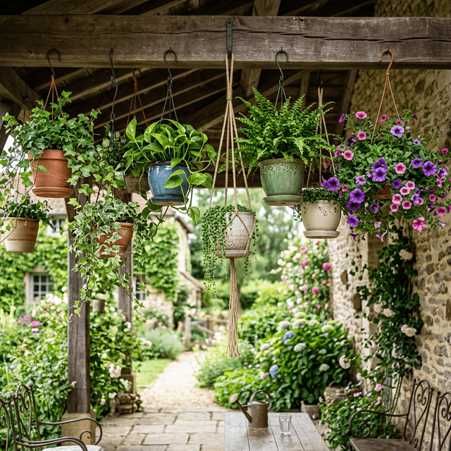 Hangplanten op een veranda